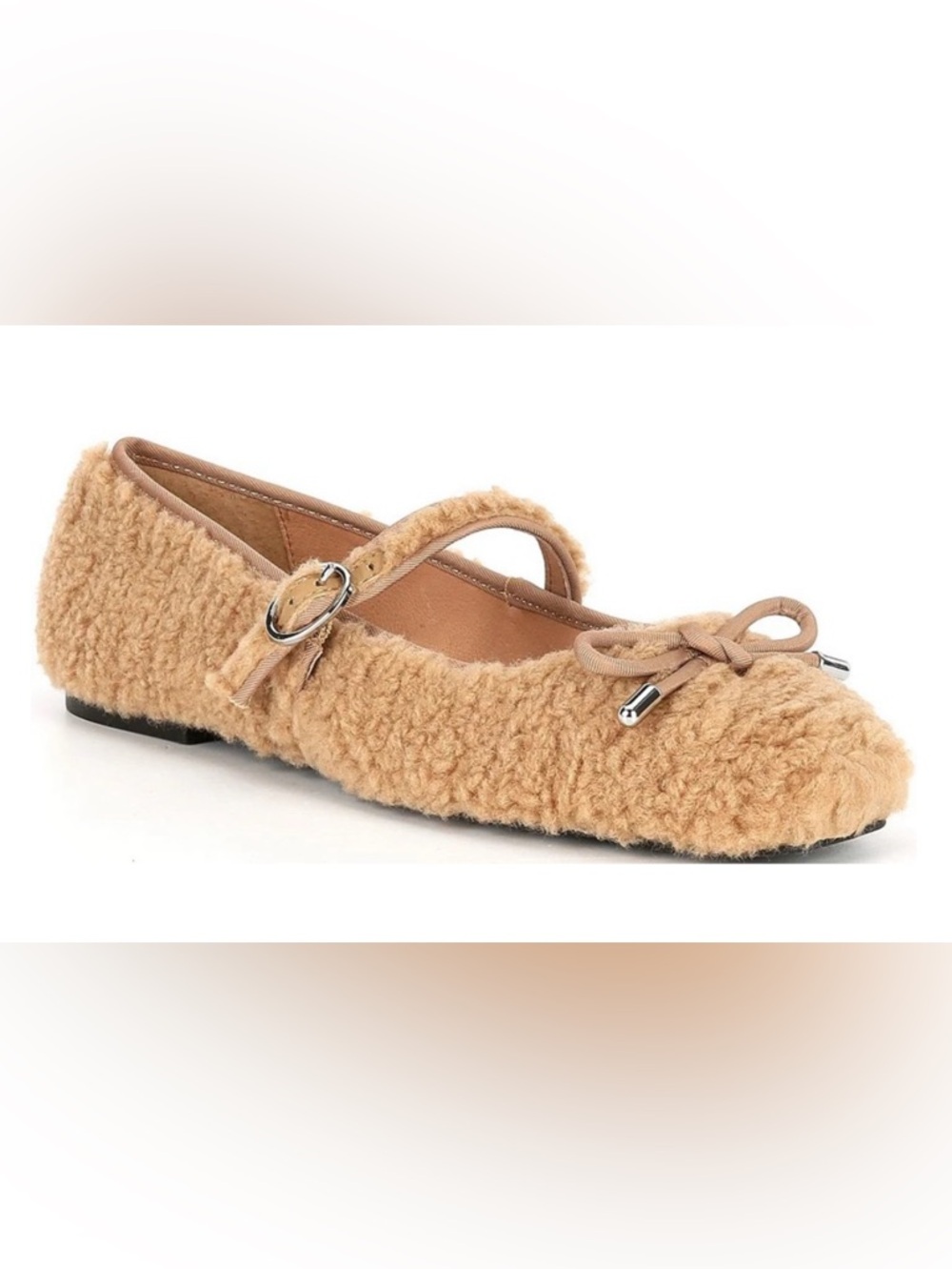 Gianni Bini Josie Tan Faux Shearling Mary Jane Flats New
